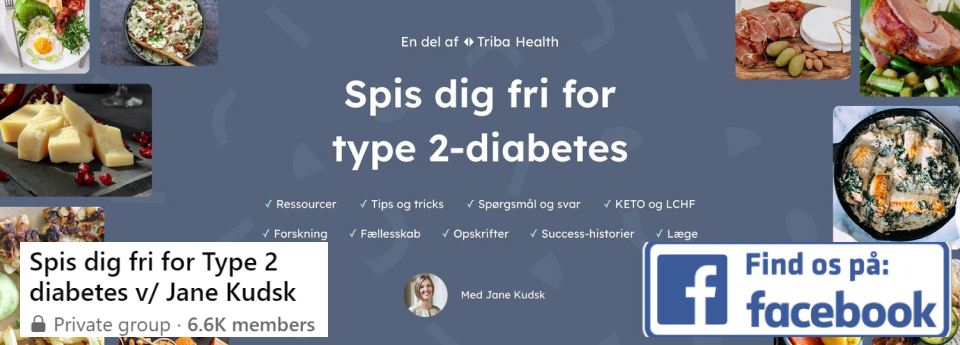 Beskrivelse af Facebook-gruppen 'Spis dig fri for type 2 diabetes' med Jane Kudsk.